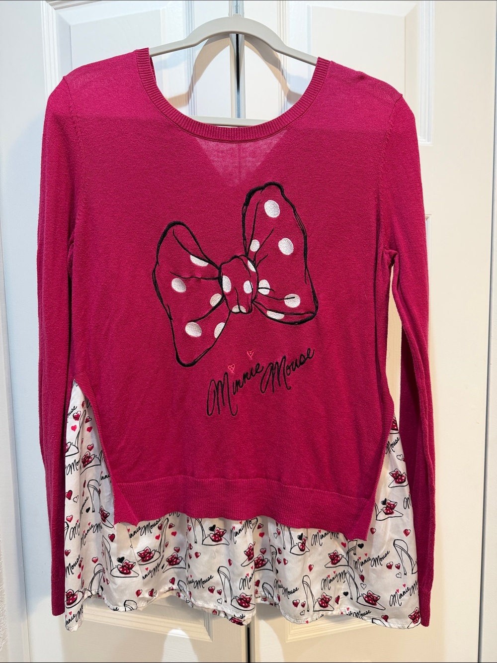 Disney Parks Women’s Pink Minnie Mouse Layered Sweater Top Tie Back Size Medium